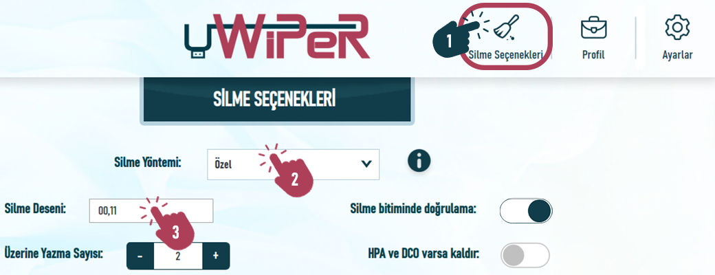 uwiper silme seçenekleri