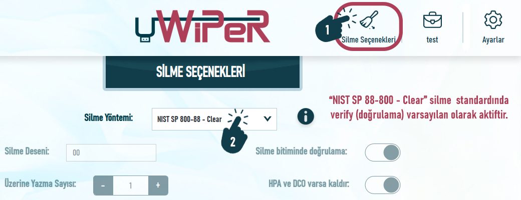 uwiper silme seçenekleri