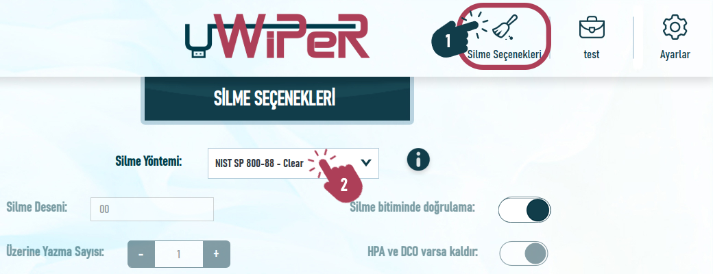 uwiper silme seçenekleri